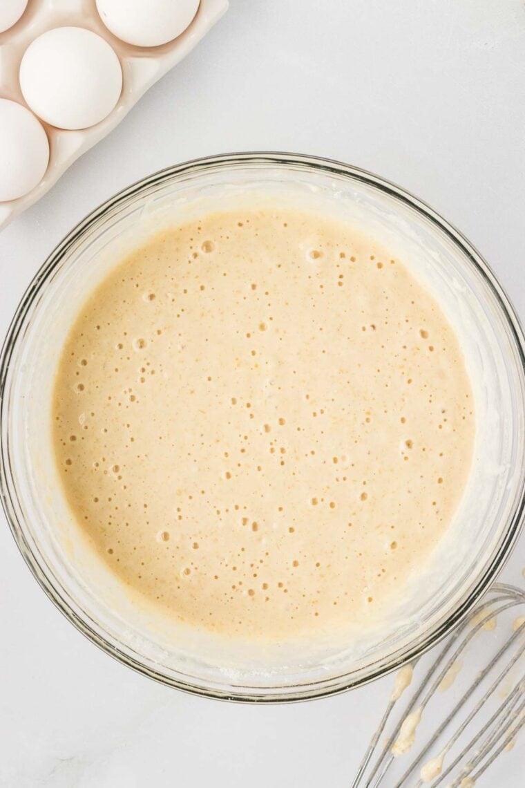 Buttermilk waffle batter in a bowl