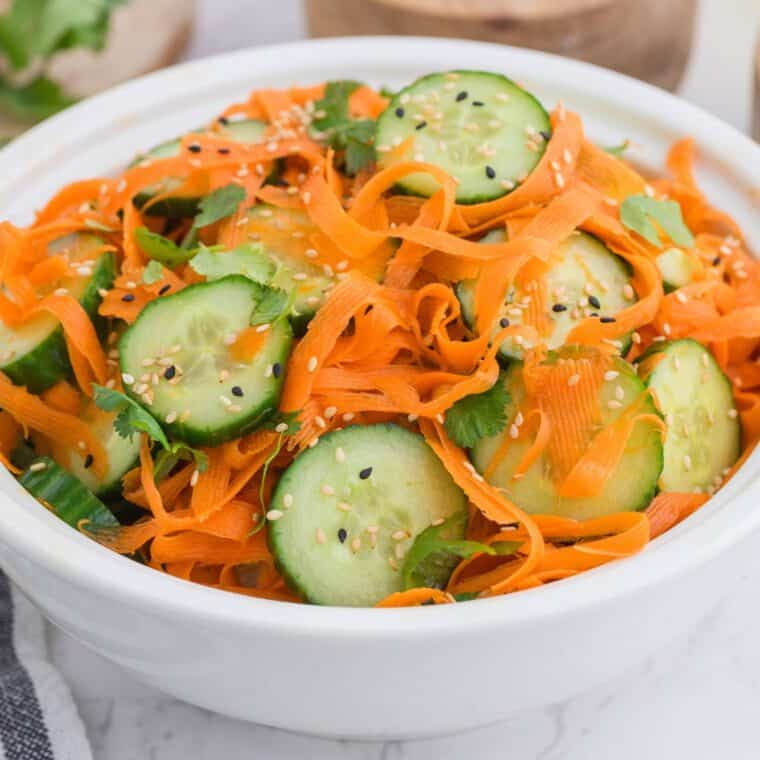 A bowl of Asian carrot cucumber salad
