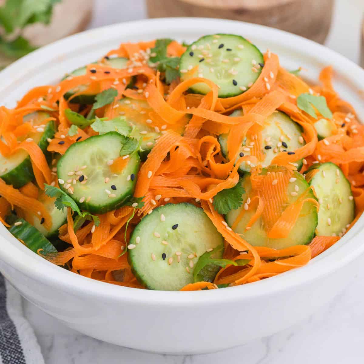 A bowl of Asian carrot cucumber salad