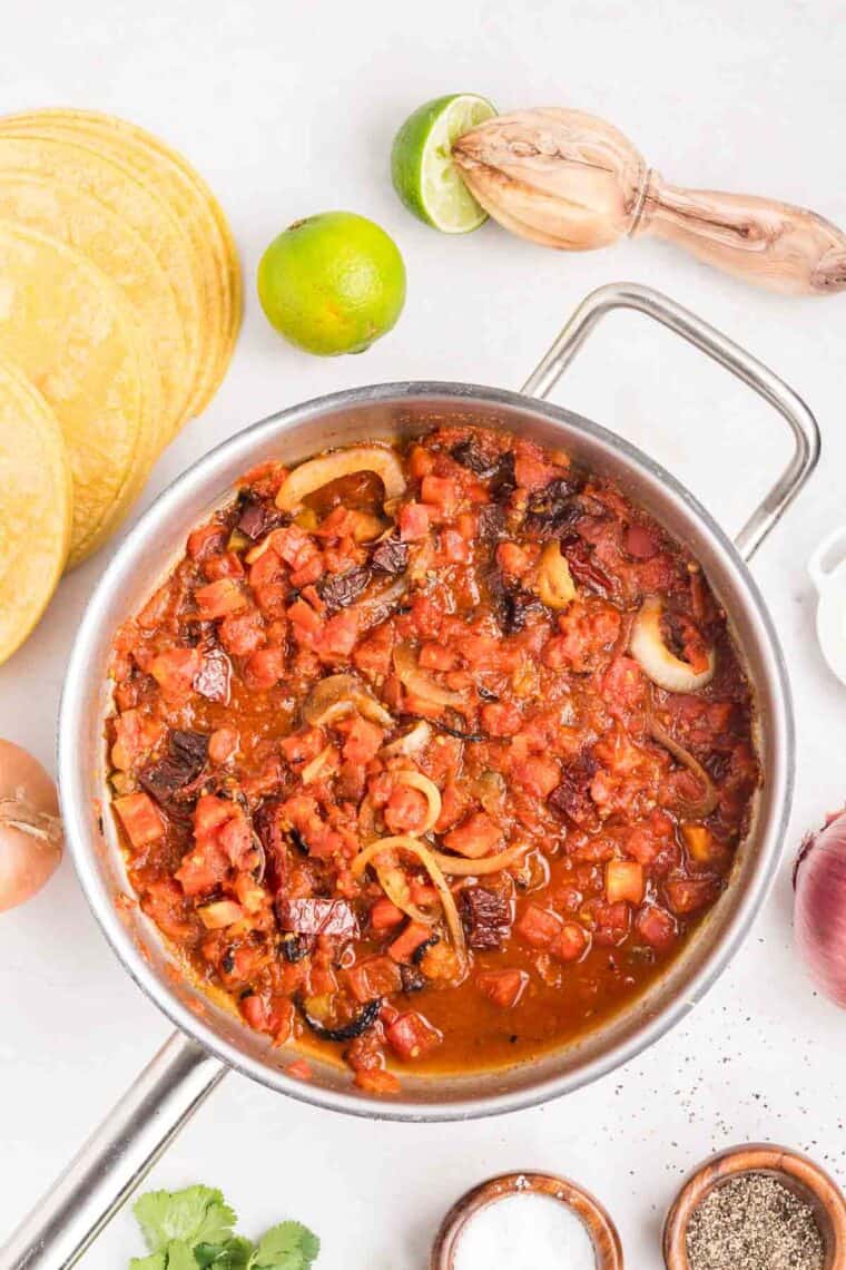 Tinga sauce in a frying pan