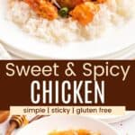 Pinterest graphic with photos of sweet & spicy chicken