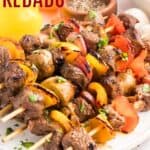A plate of beef kebabs