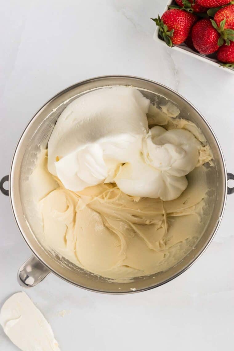 Cream cheese filling in a mixing bowl