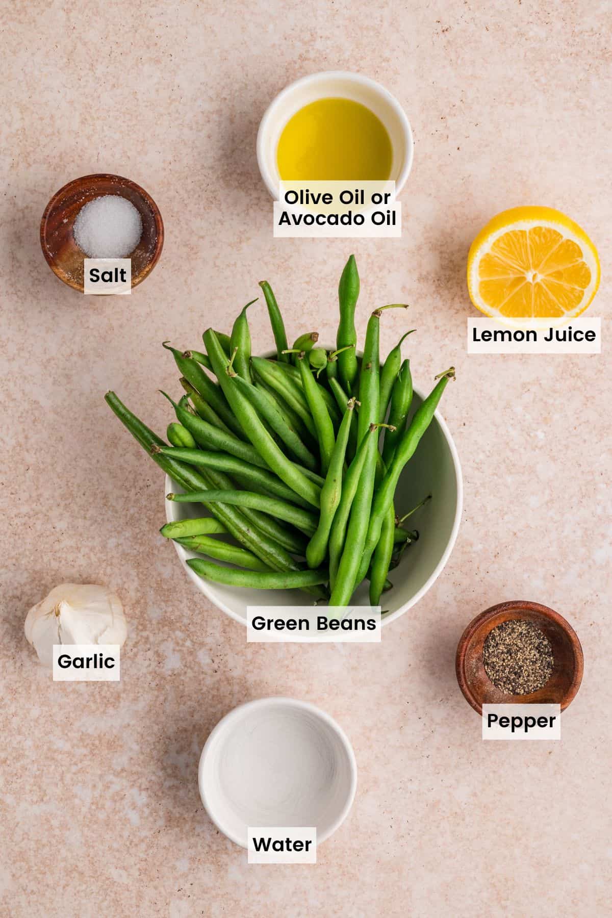 Overhead view of the ingredients needed to make garlic green beans