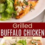 Pinterest graphic with images of grilled buffalo chicken