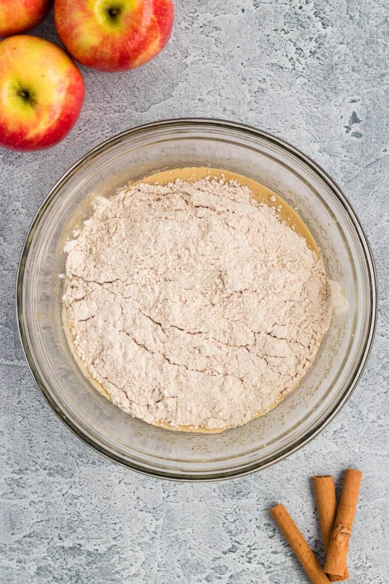 Dry ingredients added to wet batter ingredients