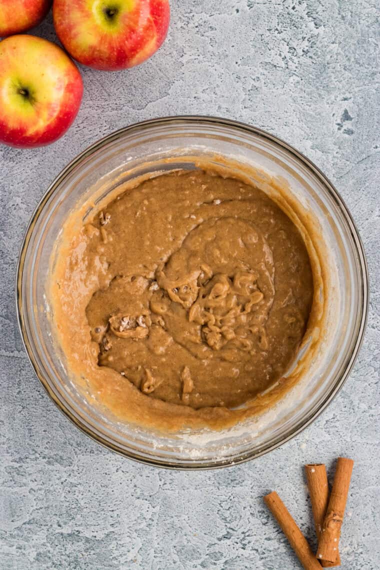 Apple bread batter in a bowl