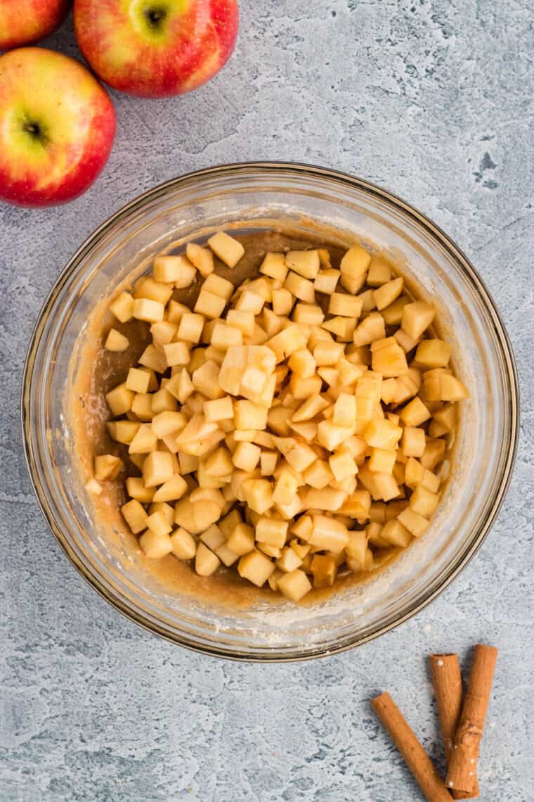Apples folded into apple bread batter