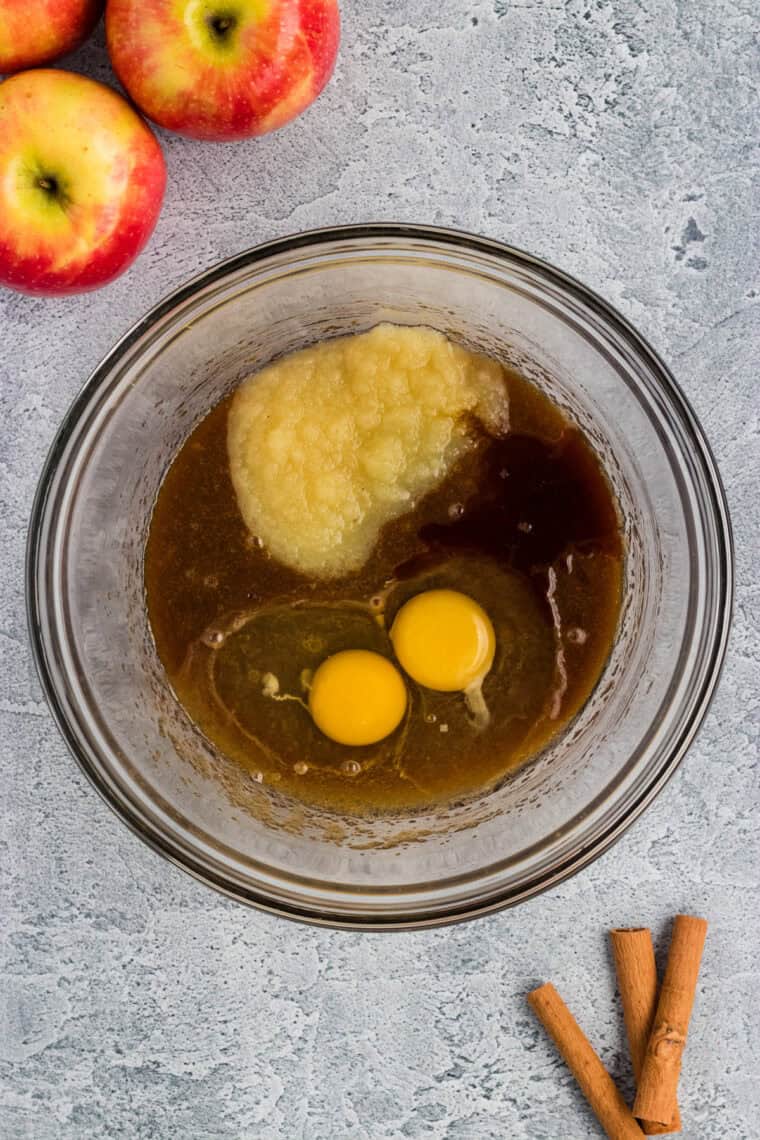 Wet bread ingredients in a bowl
