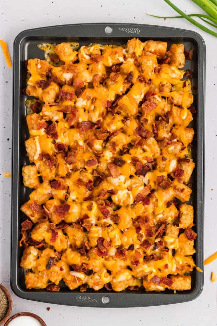 Bacon on top of the tater tots