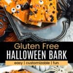 Pinterest graphic with photos of Halloween bark