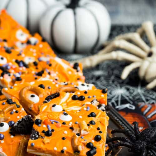 A tray of gluten free Halloween bark