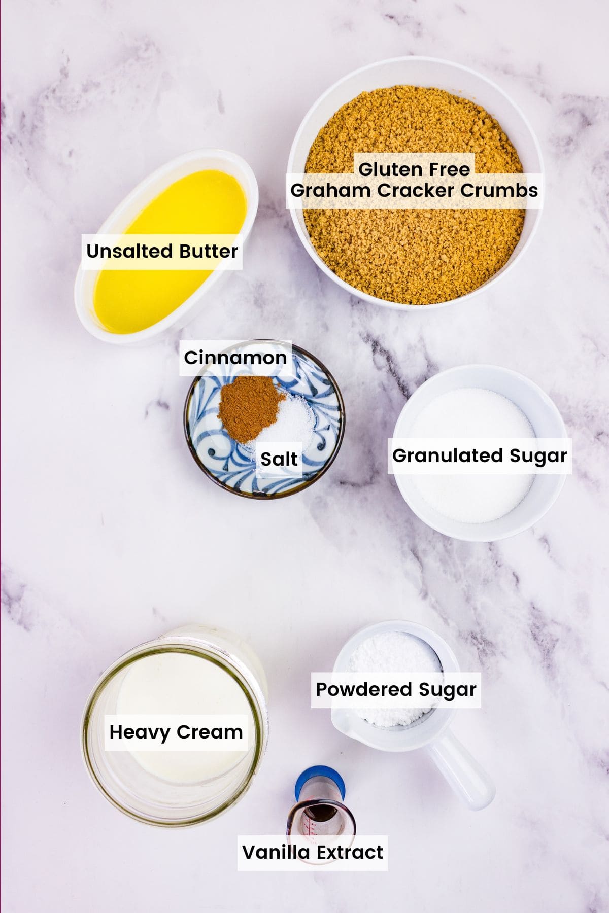 Overhead view of ingredients needed to make graham cracker crust