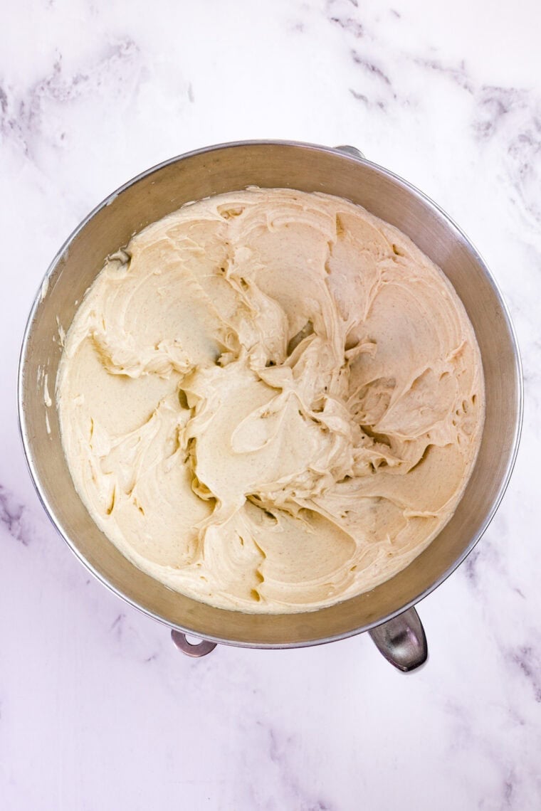 With a graham cracker crust and fluffy pumpkin filling, this gluten free no-bake pumpkin cheesecake is an easy fall dessert. Cream cheese filling in a bowl